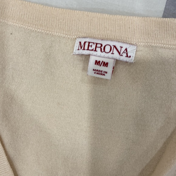 Red/ navy houndstooth v-neck cardigan. - Picture 3 of 5